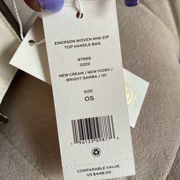 Tory Burch Emerson Woven Min Top Handle Satchel Bag New Cream Bright Samba - Picture 13 of 15